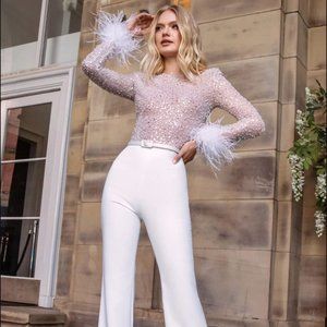 NEVER BEEN WORN-- Nadine Merabi White Amelia Jumpsuit (M)